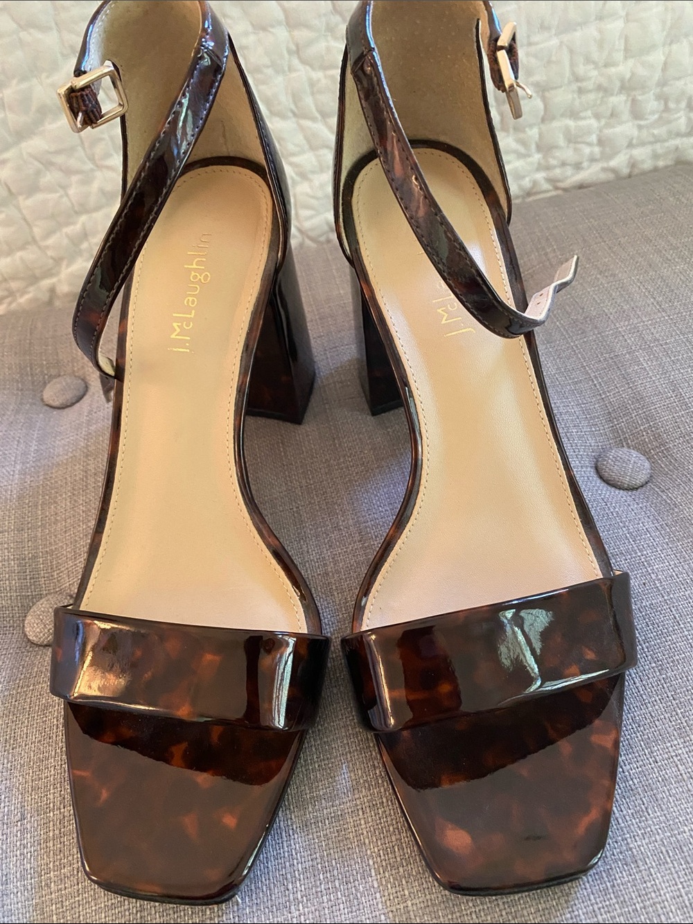J. McLaughlin Tortoiseshell Patent Block Heel Sandals - Brown